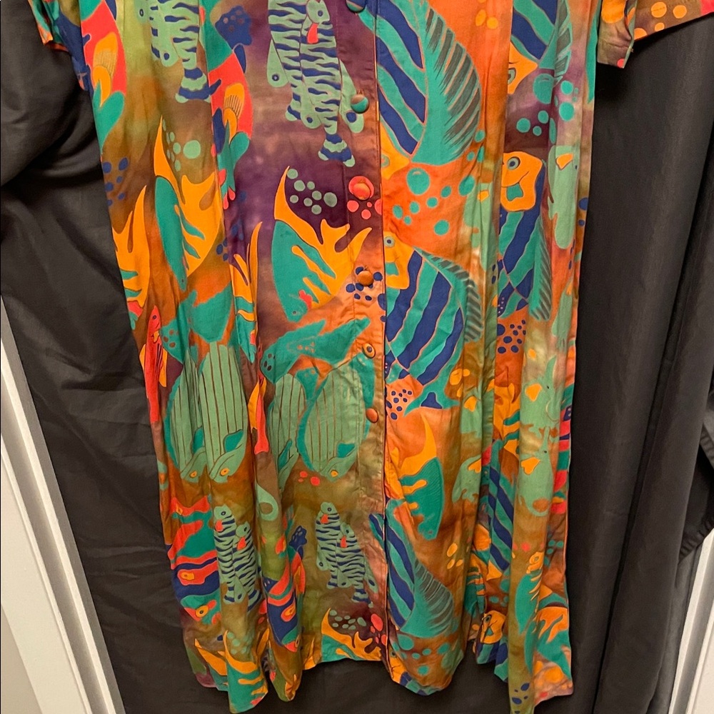 Nwot’s Women’s Fish Pattern Multicolour Midi Dress Size Large - Picture 2 of 6